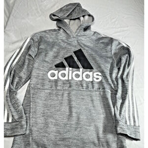 Adidas Hoodie Boys Medium Gray Logo Pullover Fleece Sweatshirt